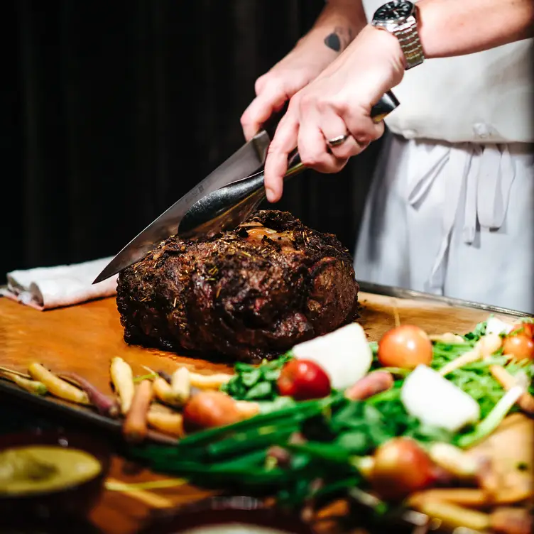 Canadian striploin chef-attended carving station at Notch8, one of the best special occasion restaurants in Vancouver.