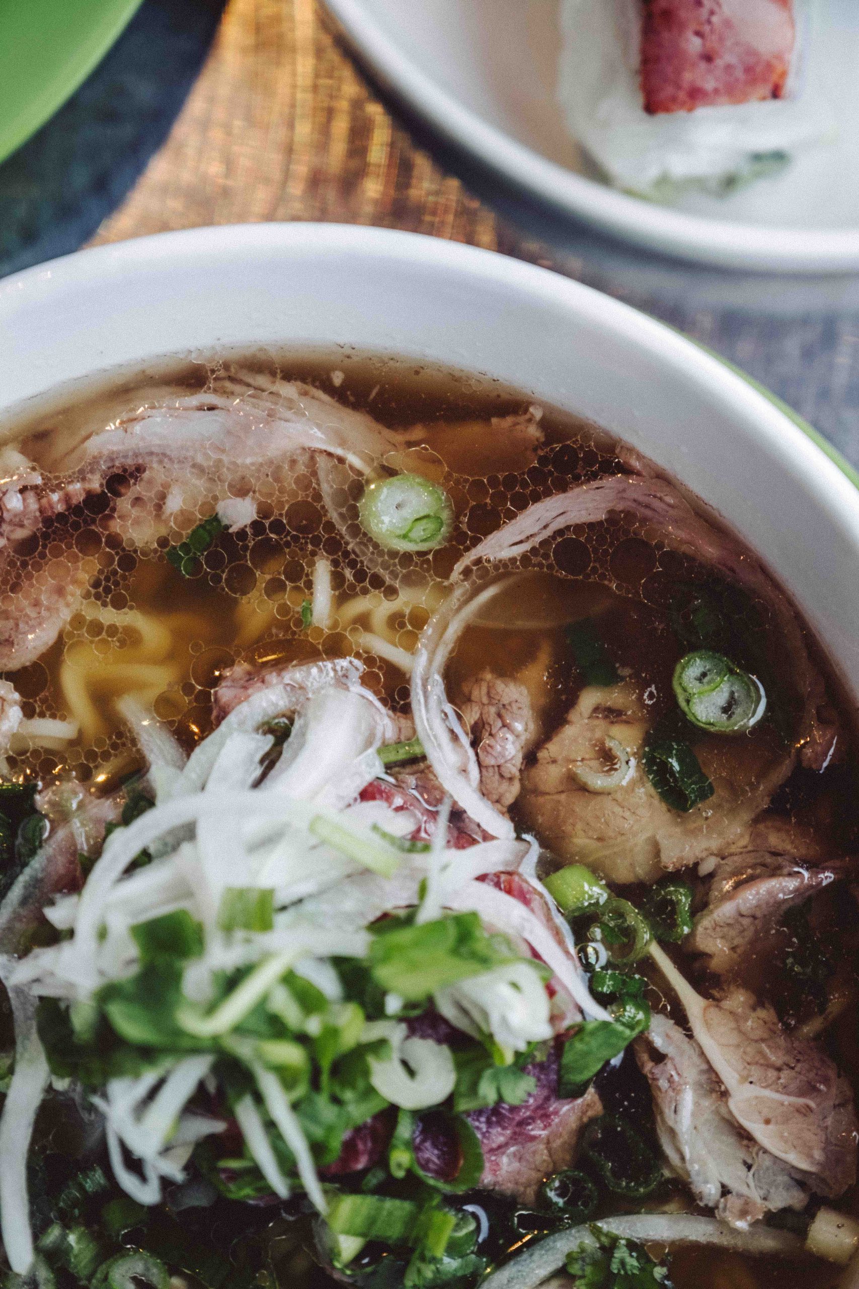 A steaming bowl of phở bò at the Lunch Lady in Vancouver