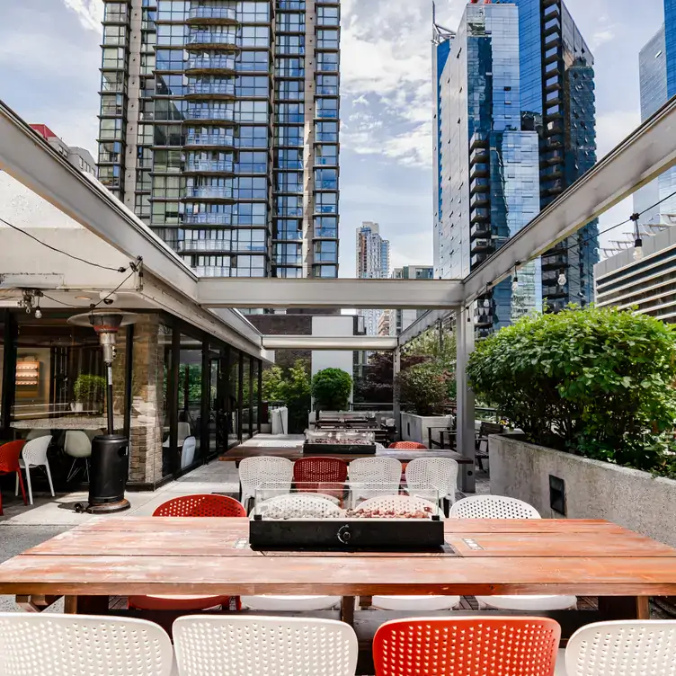 The rooftop patio at Eat Bar & Patio Haraheri, one of the best rooftops in Vancouver