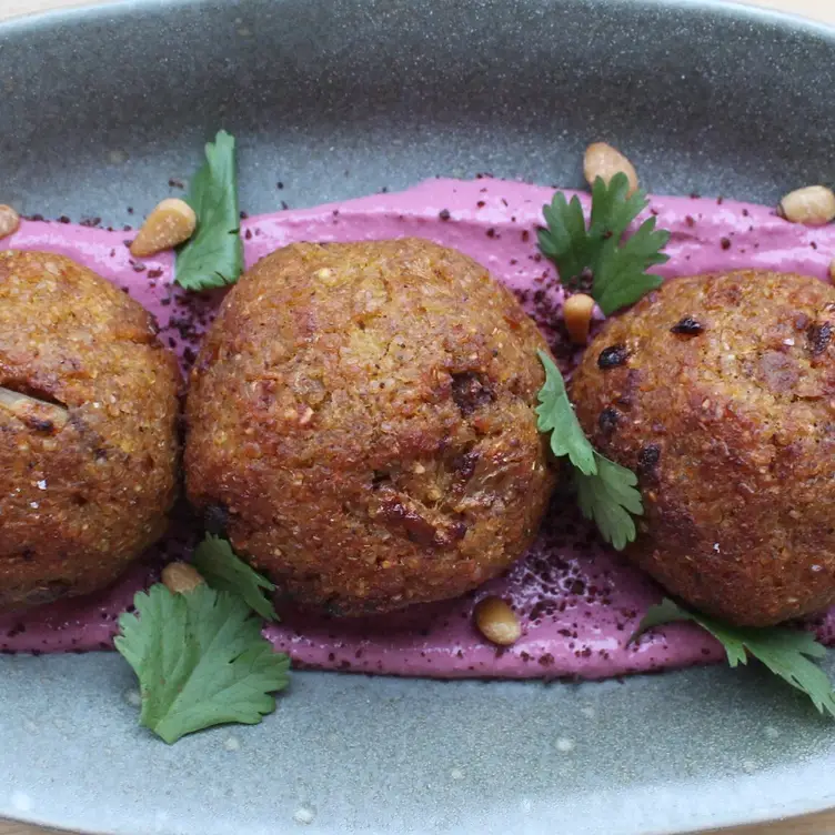 One of Aleph’s famous dishes, their Falafel, is presented in style, at one of the best vegetarian restaurants in Vancouver.