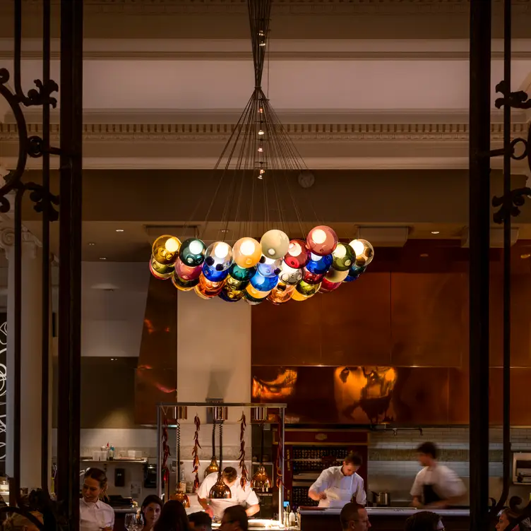 A busy kitchen under the lights at Teatro Restaurant, possibly one of the best Italian restaurants in Calgary.