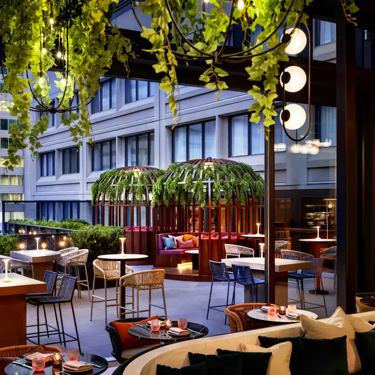 A large patio at W Toronto - SKYLIGHT Rooftop Bar, one of the most romantic rooftop restaurants in Toronto.