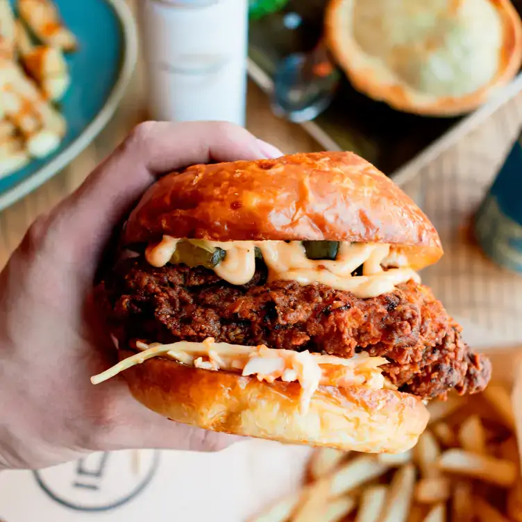 A southern fried chicken sandwich at The Goodman Pub and Kitchen, one of the best restaurants in Harbourfront Toronto.